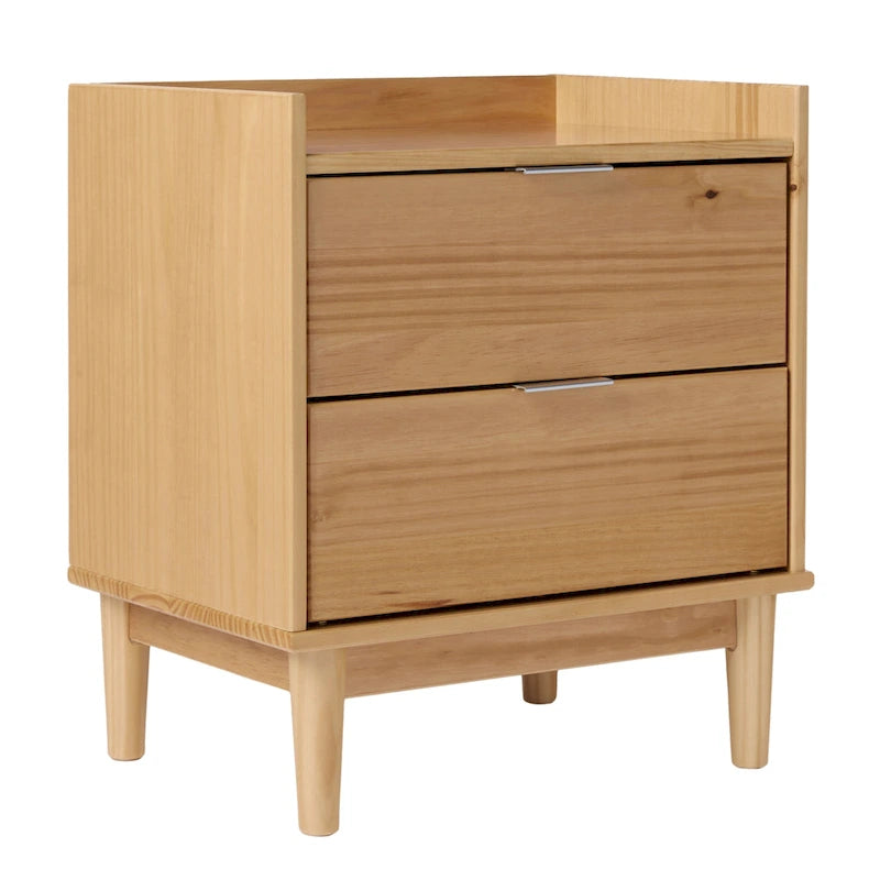 Table de chevet à 2 tiroirs en bois massif de style Mid-Century avec plateau galerie