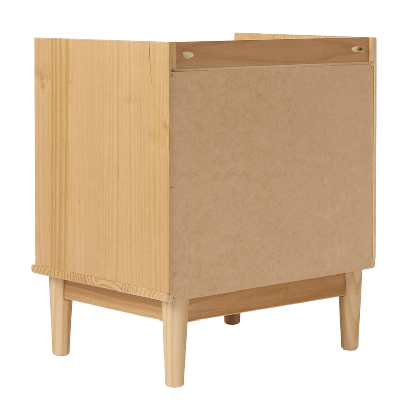 Table de chevet à 2 tiroirs en bois massif de style Mid-Century avec plateau galerie