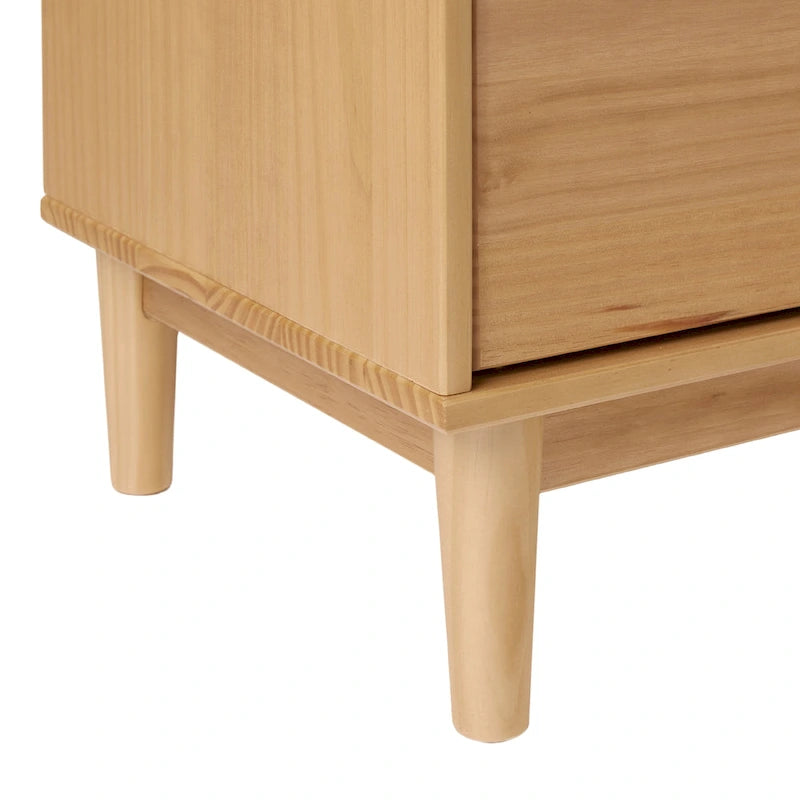 Table de chevet à 2 tiroirs en bois massif de style Mid-Century avec plateau galerie