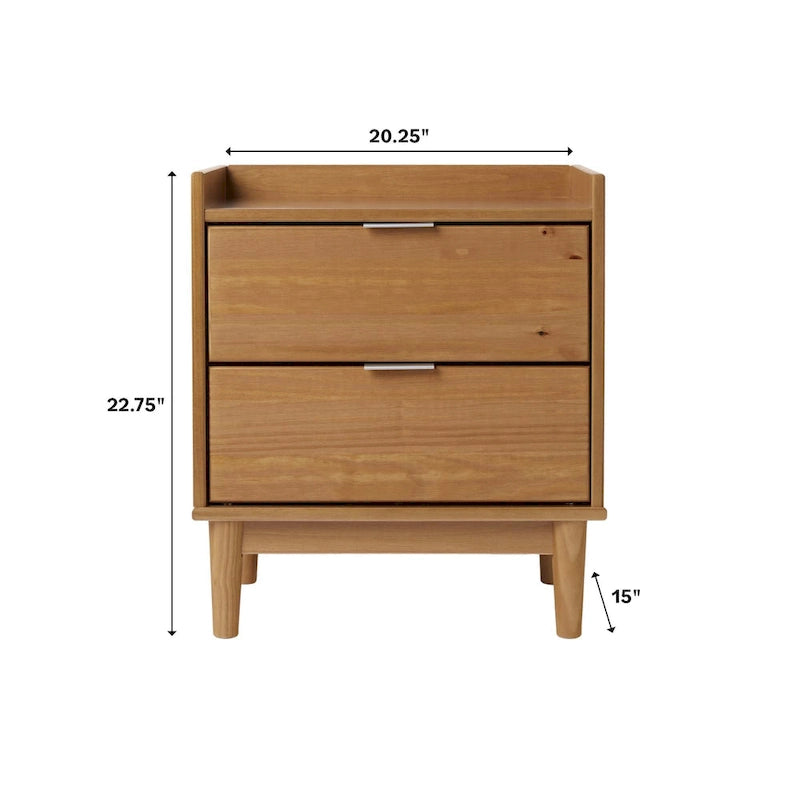 Table de chevet à 2 tiroirs en bois massif de style Mid-Century avec plateau galerie