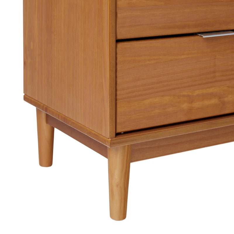 Table de chevet à 2 tiroirs en bois massif de style Mid-Century avec plateau galerie