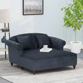Charcoal Upholstered Double Chaise Lounge with Scroll Arms and Tufted Back