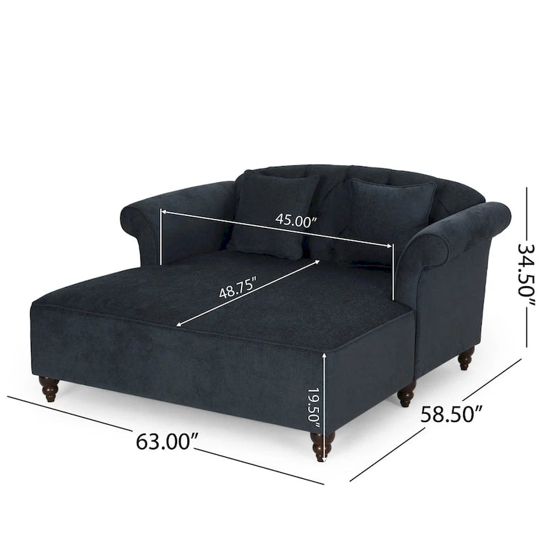 Charcoal Upholstered Double Chaise Lounge with Scroll Arms and Tufted Back