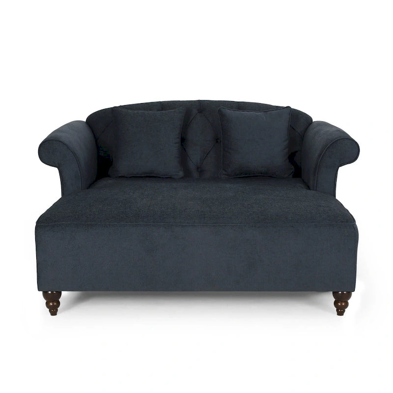 Charcoal Upholstered Double Chaise Lounge with Scroll Arms and Tufted Back