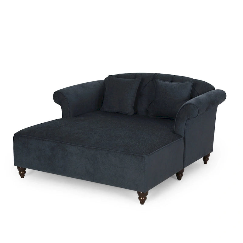 Charcoal Upholstered Double Chaise Lounge with Scroll Arms and Tufted Back
