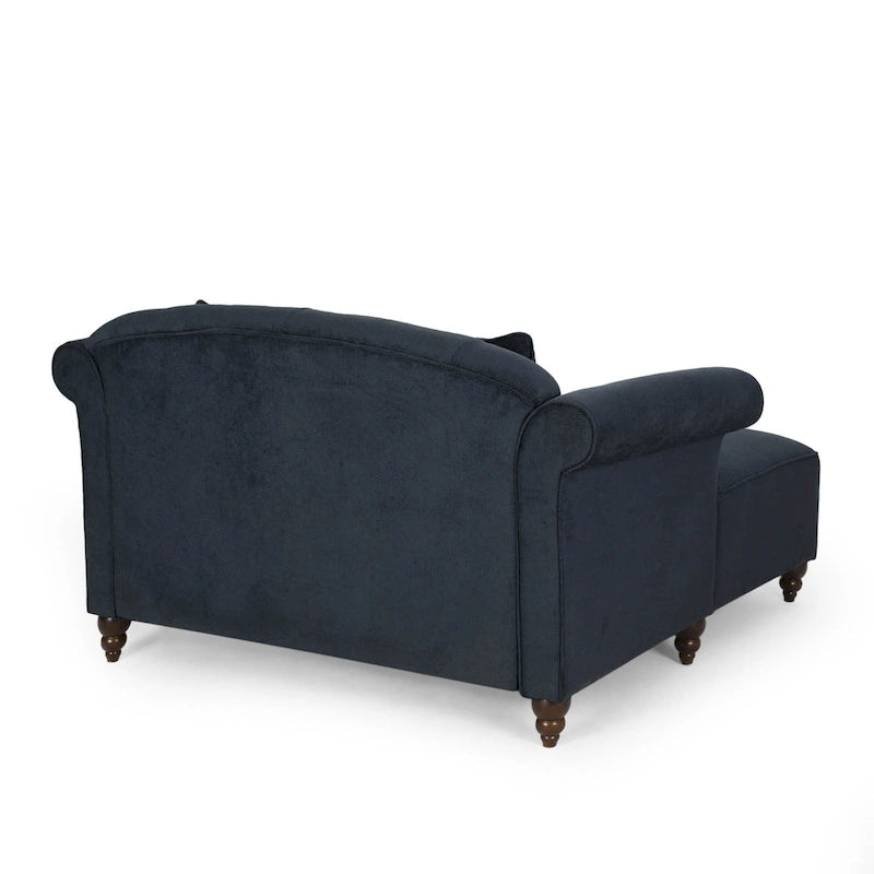 Charcoal Upholstered Double Chaise Lounge with Scroll Arms and Tufted Back