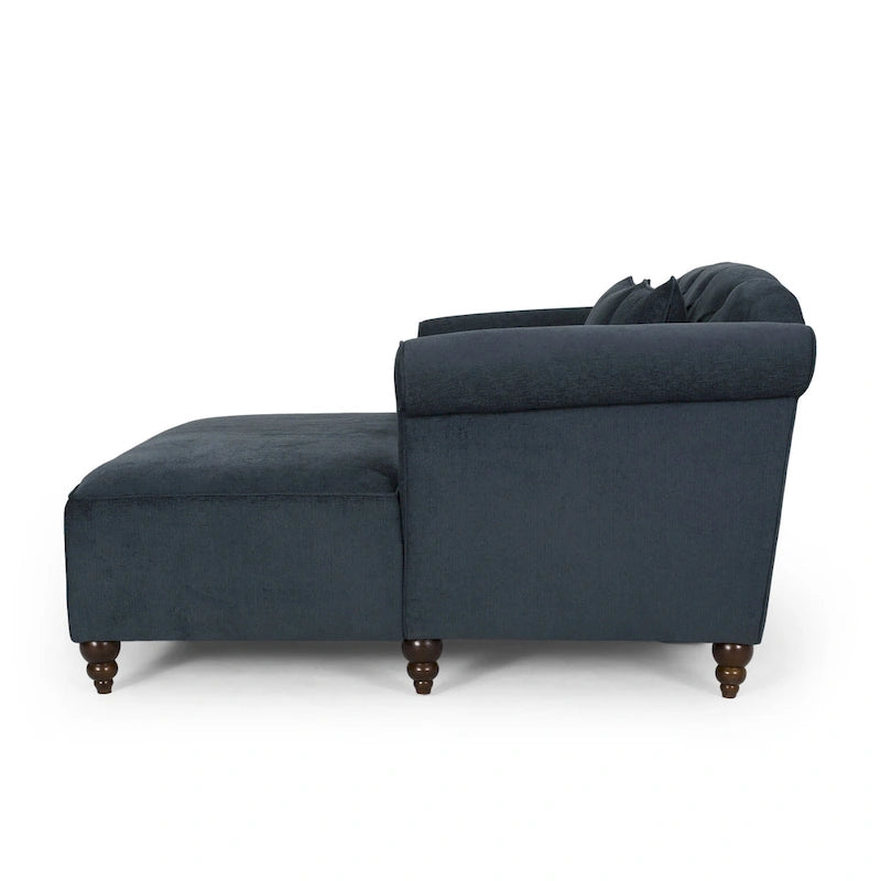 Charcoal Upholstered Double Chaise Lounge with Scroll Arms and Tufted Back