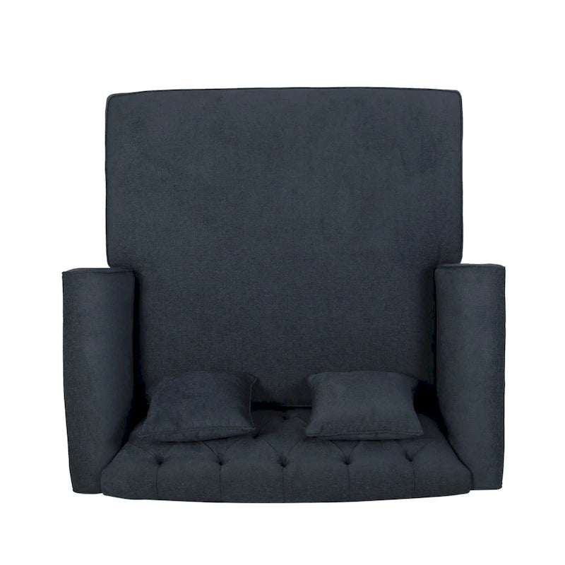 Charcoal Upholstered Double Chaise Lounge with Scroll Arms and Tufted Back