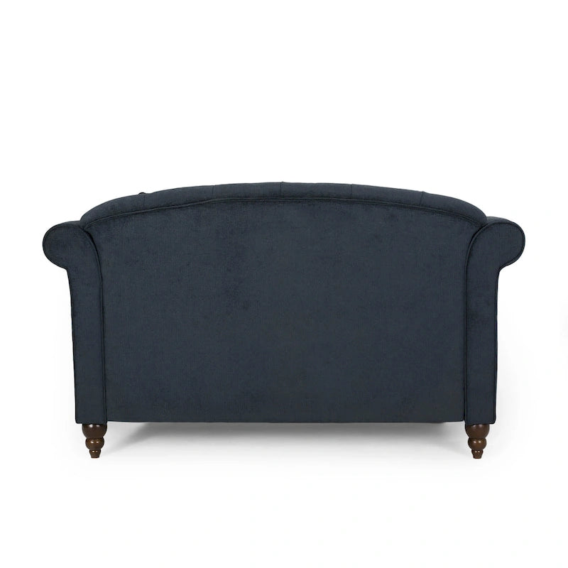 Charcoal Upholstered Double Chaise Lounge with Scroll Arms and Tufted Back