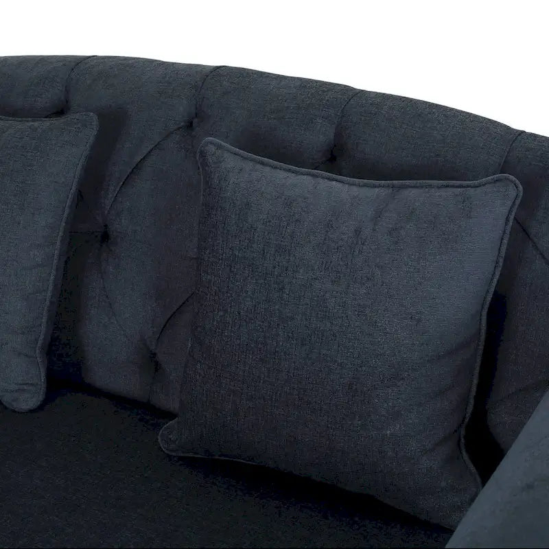 Charcoal Upholstered Double Chaise Lounge with Scroll Arms and Tufted Back