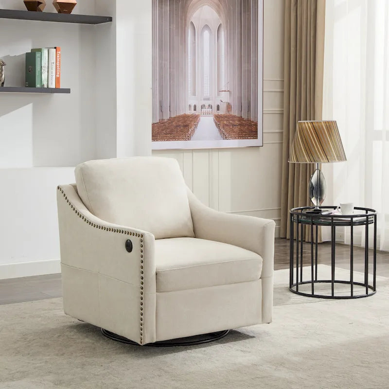 Fauteuil d'appoint moderne blanc crème de 30,3 po avec USB