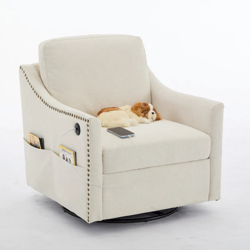 Fauteuil d'appoint moderne blanc crème de 30,3 po avec USB