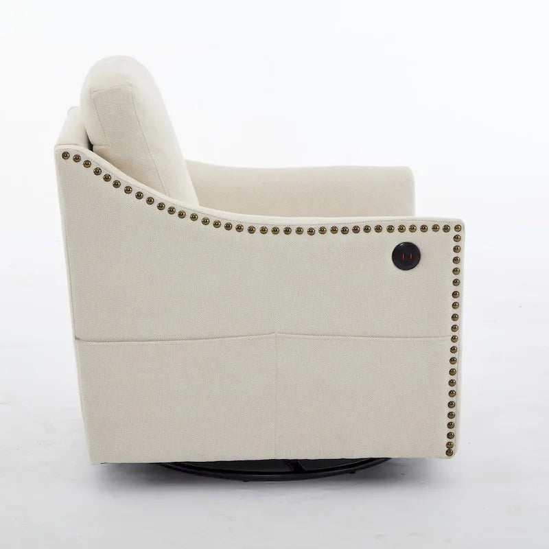 Fauteuil d'appoint moderne blanc crème de 30,3 po avec USB