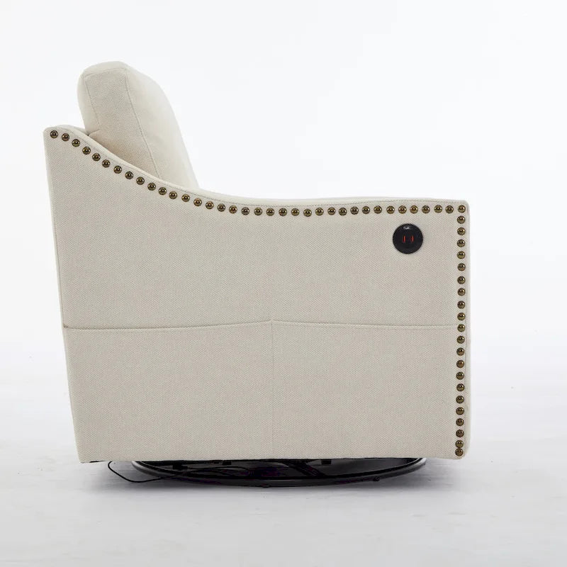 Fauteuil d'appoint moderne blanc crème de 30,3 po avec USB