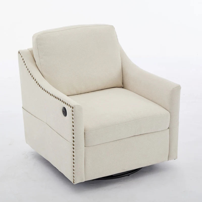 Fauteuil d'appoint moderne blanc crème de 30,3 po avec USB