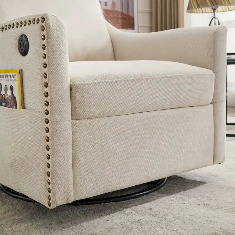 Fauteuil d'appoint moderne blanc crème de 30,3 po avec USB