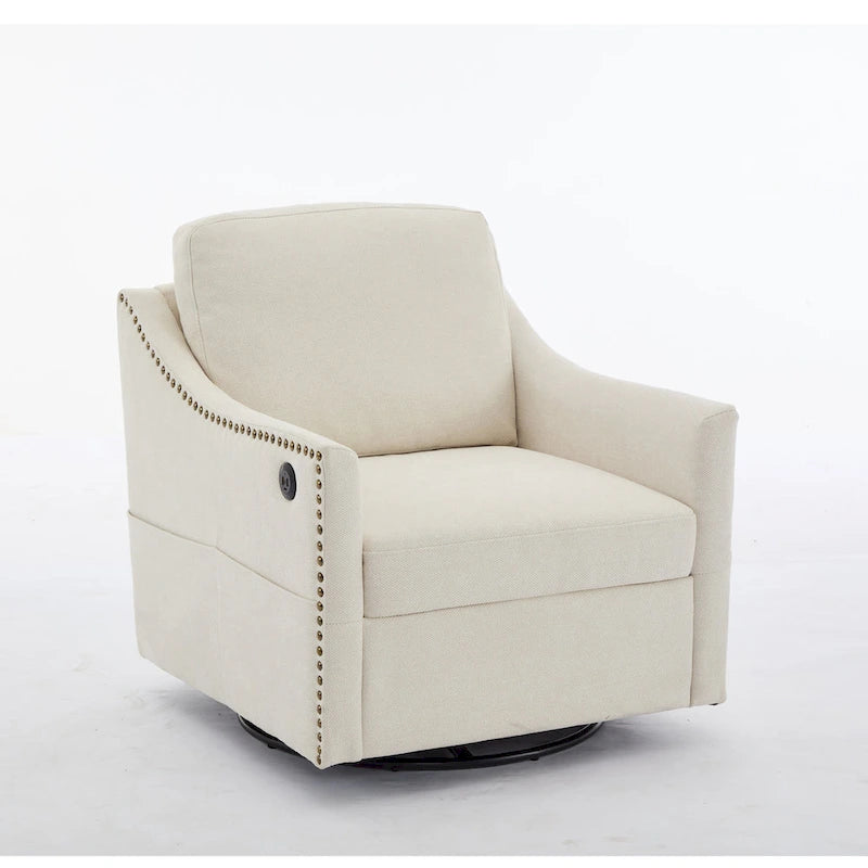 Fauteuil d'appoint moderne blanc crème de 30,3 po avec USB