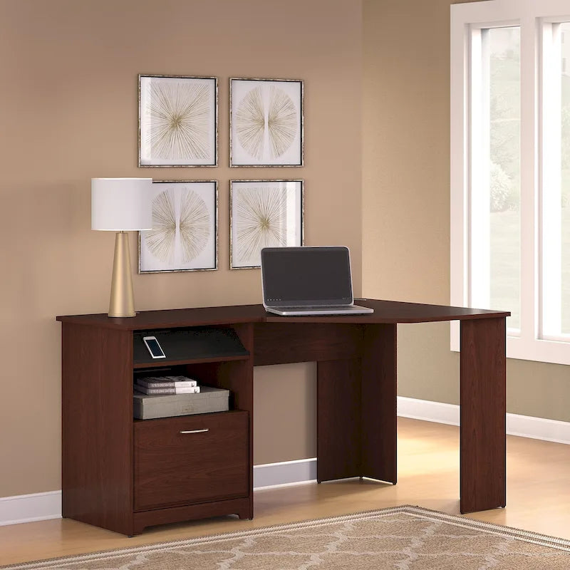 Bureau d'angle en L de 60W avec tiroir de rangement pour dossiers et gestion des câbles