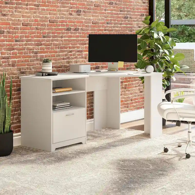 Bureau d'angle en L de 60W avec tiroir de rangement pour dossiers et gestion des câbles