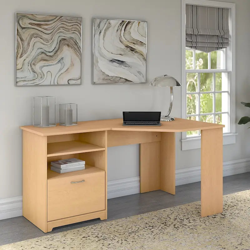 Bureau d'angle en L de 60W avec tiroir de rangement pour dossiers et gestion des câbles