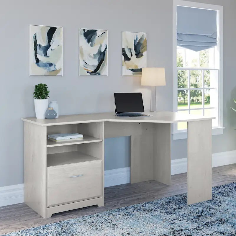 Bureau d'angle en L de 60W avec tiroir de rangement pour dossiers et gestion des câbles