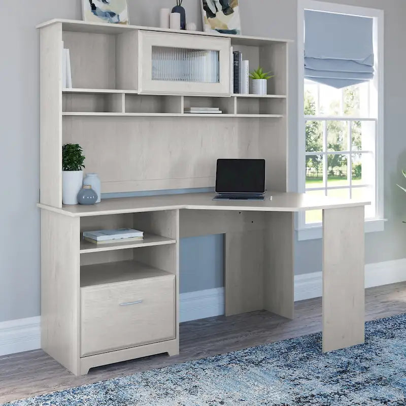 Bureau d'angle en L de 60W avec tiroir de rangement pour dossiers et gestion des câbles