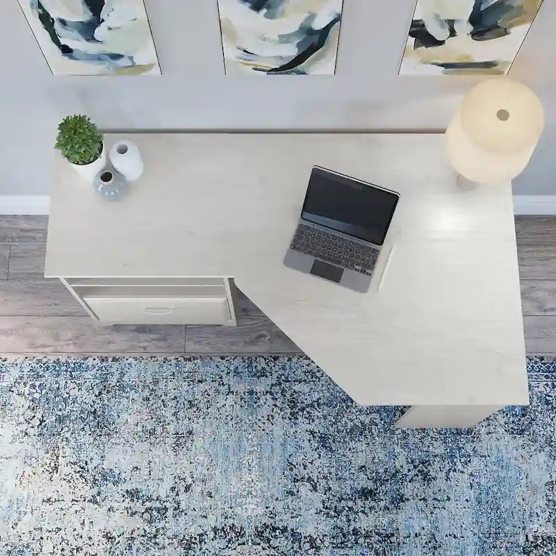 Bureau d'angle en L de 60W avec tiroir de rangement pour dossiers et gestion des câbles