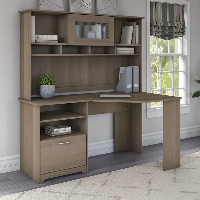Bureau d'angle en L de 60W avec tiroir de rangement pour dossiers et gestion des câbles