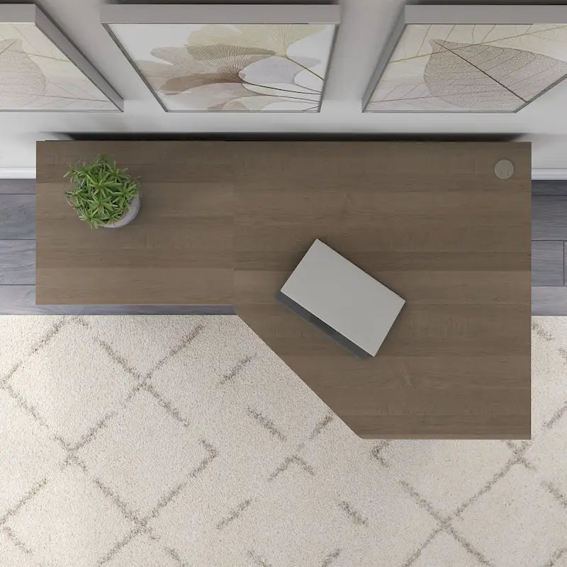 Bureau d'angle en L de 60W avec tiroir de rangement pour dossiers et gestion des câbles