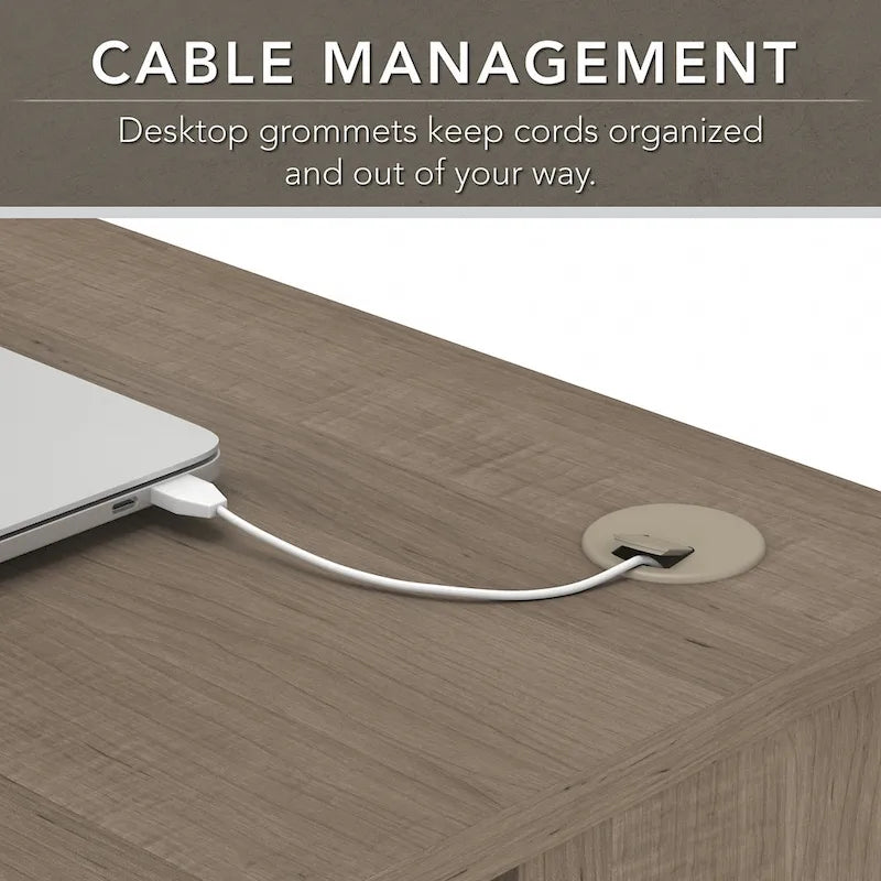Bureau d'angle en L de 60W avec tiroir de rangement pour dossiers et gestion des câbles