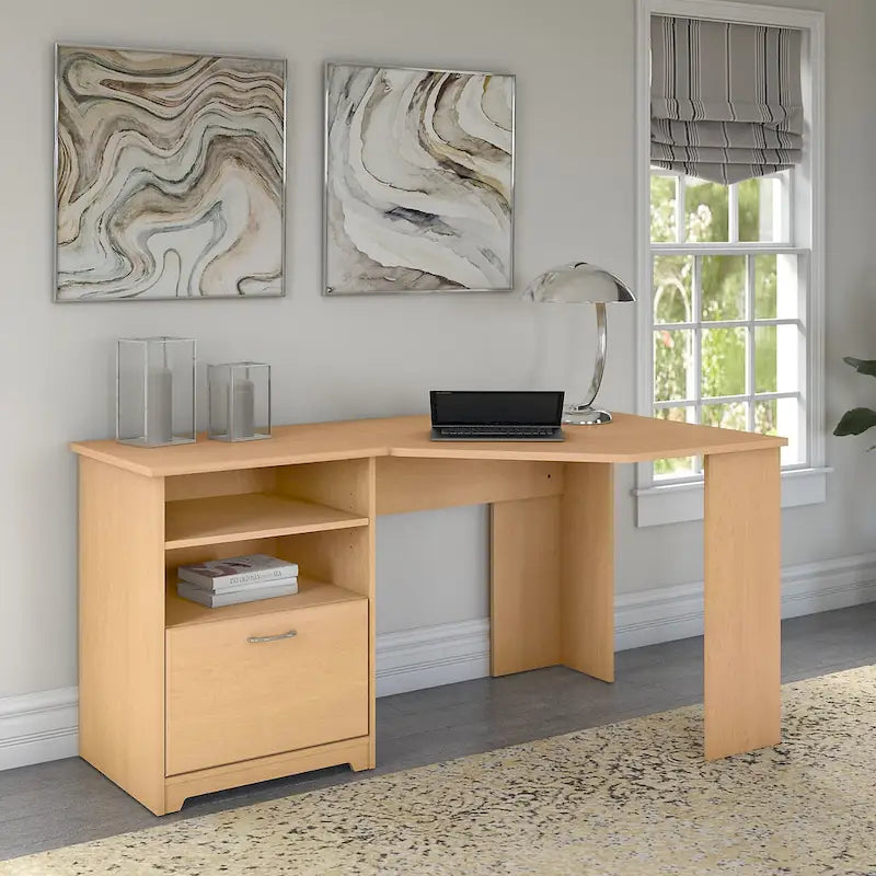 Bureau d'angle en L de 60W avec tiroir de rangement pour dossiers et gestion des câbles