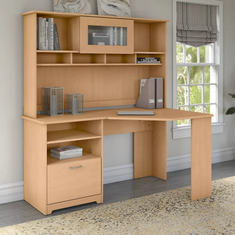 Bureau d'angle en L de 60W avec tiroir de rangement pour dossiers et gestion des câbles