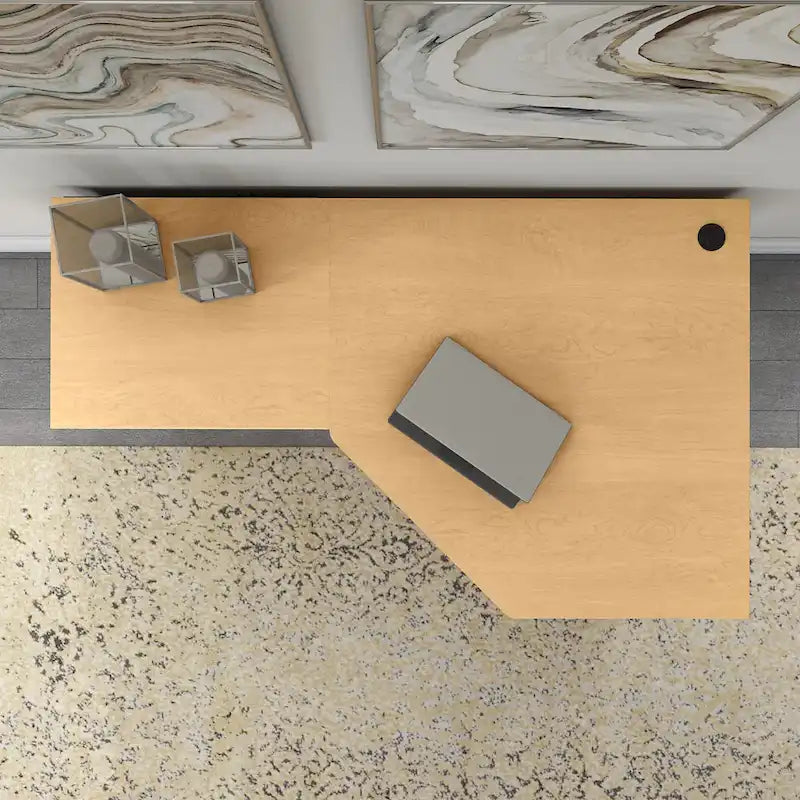 Bureau d'angle en L de 60W avec tiroir de rangement pour dossiers et gestion des câbles