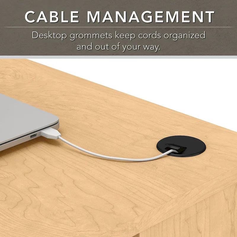 Bureau d'angle en L de 60W avec tiroir de rangement pour dossiers et gestion des câbles