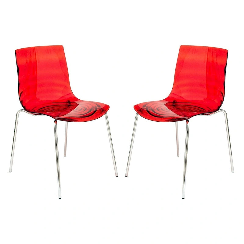 Chaise de salle à manger en acrylique transparent avec pieds chromés motif ondulé empilable