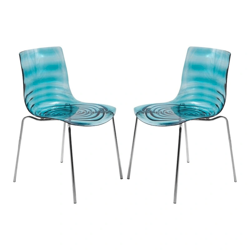 Chaise de salle à manger en acrylique transparent avec pieds chromés motif ondulé empilable