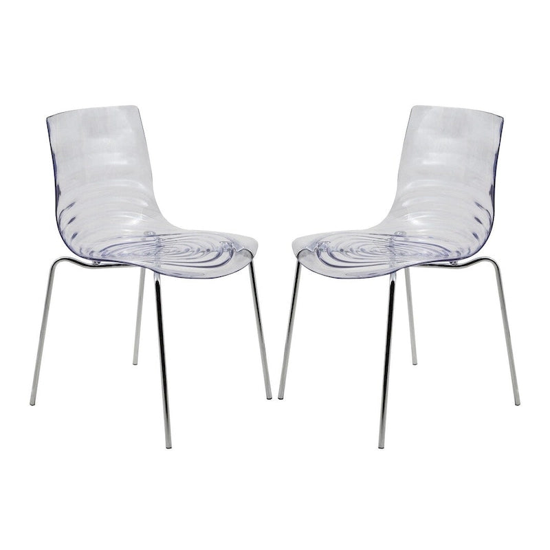 Chaise de salle à manger en acrylique transparent avec pieds chromés motif ondulé empilable