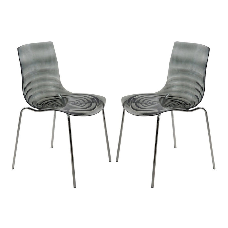 Chaise de salle à manger en acrylique transparent avec pieds chromés motif ondulé empilable