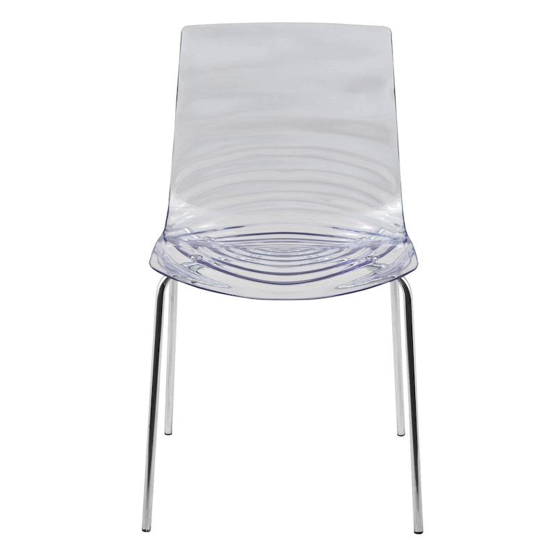 Chaise de salle à manger en acrylique transparent avec pieds chromés motif ondulé empilable