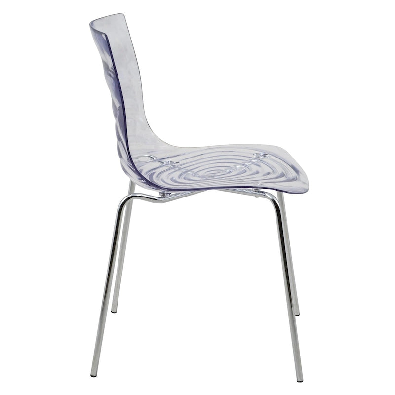 Chaise de salle à manger en acrylique transparent avec pieds chromés motif ondulé empilable