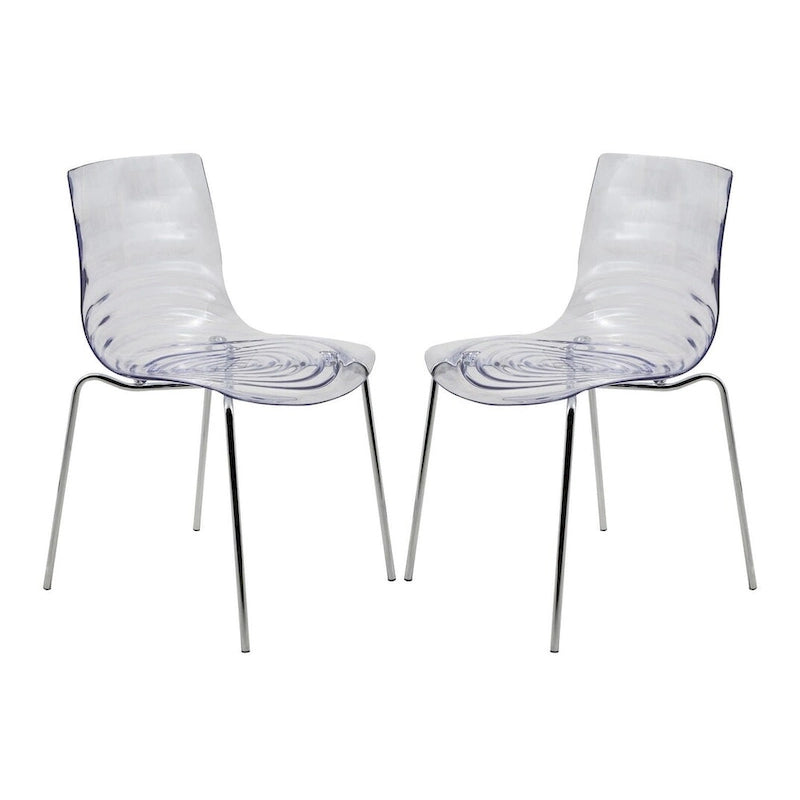 Chaise de salle à manger en acrylique transparent avec pieds chromés motif ondulé empilable