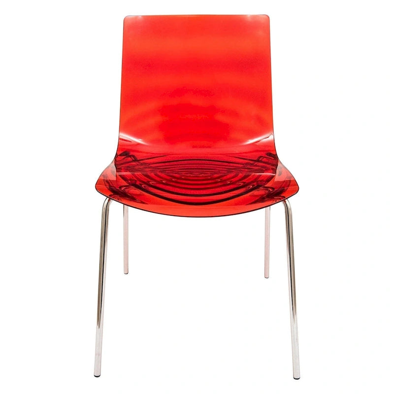 Chaise de salle à manger en acrylique transparent avec pieds chromés motif ondulé empilable