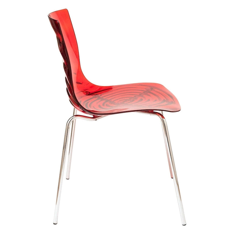 Chaise de salle à manger en acrylique transparent avec pieds chromés motif ondulé empilable