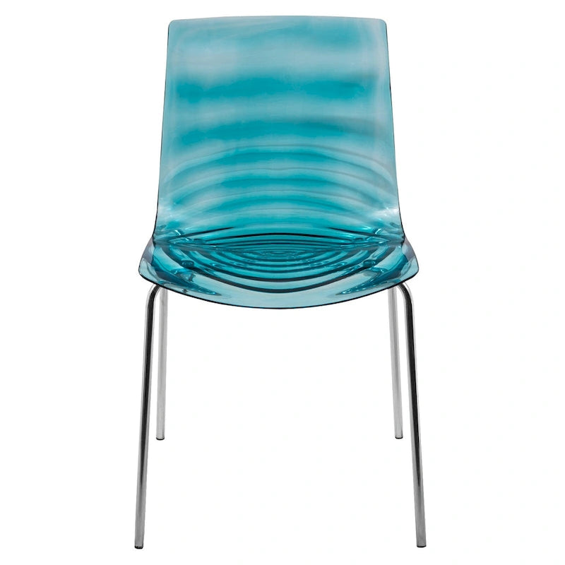 Chaise de salle à manger en acrylique transparent avec pieds chromés motif ondulé empilable