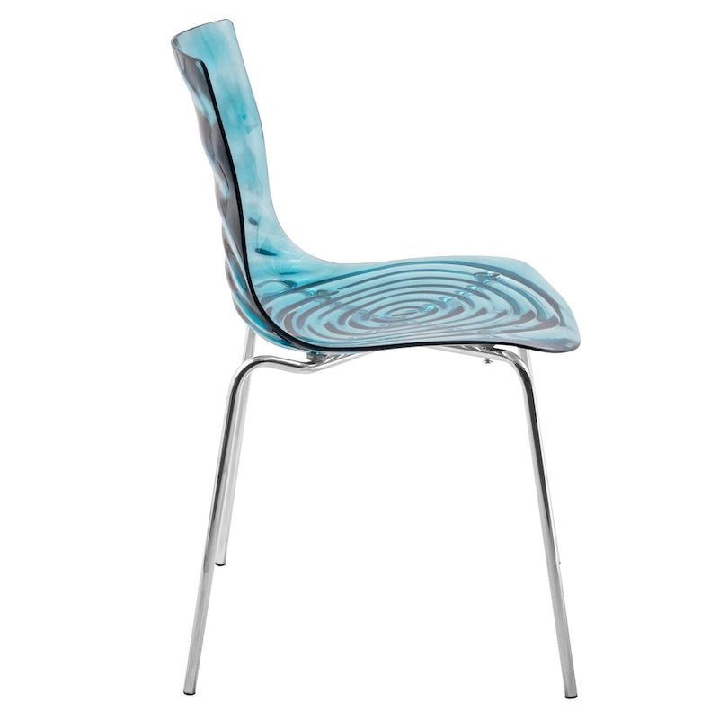 Chaise de salle à manger en acrylique transparent avec pieds chromés motif ondulé empilable
