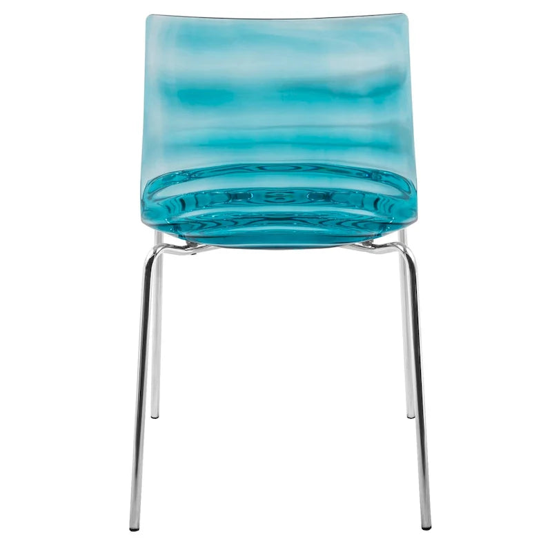 Chaise de salle à manger en acrylique transparent avec pieds chromés motif ondulé empilable