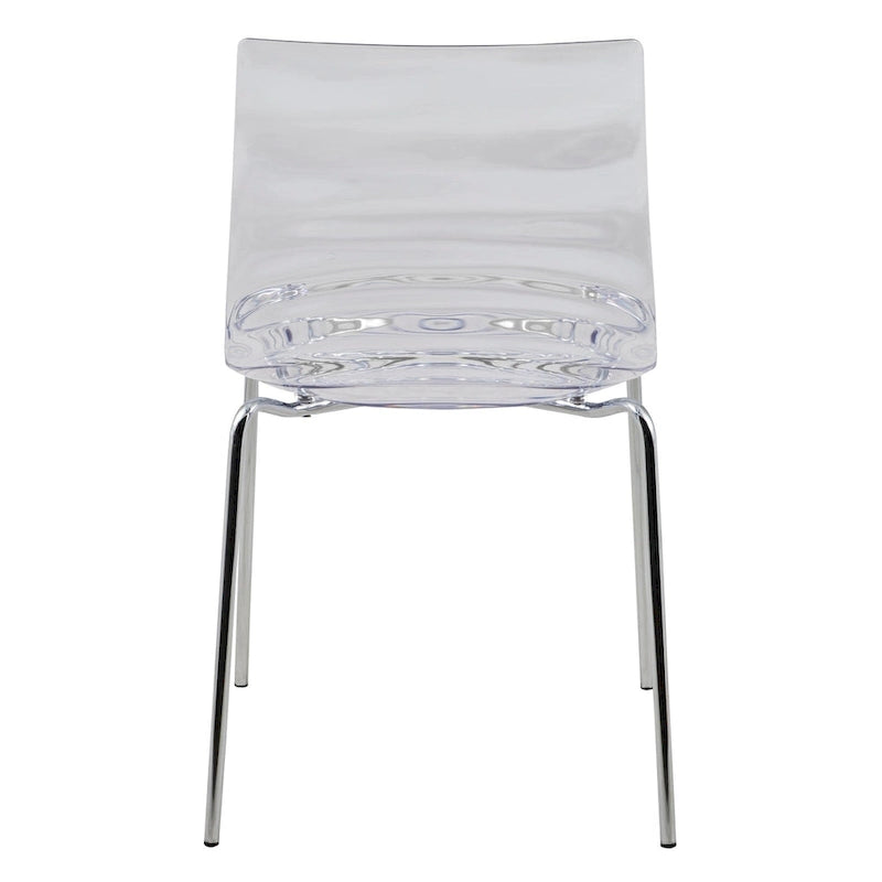 Chaise de salle à manger en acrylique transparent avec pieds chromés motif ondulé empilable