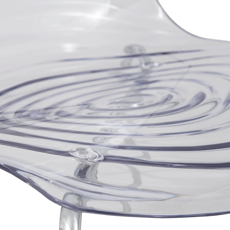 Chaise de salle à manger en acrylique transparent avec pieds chromés motif ondulé empilable