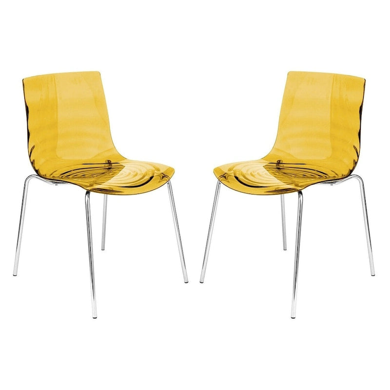 Chaise de salle à manger en acrylique transparent avec pieds chromés motif ondulé empilable