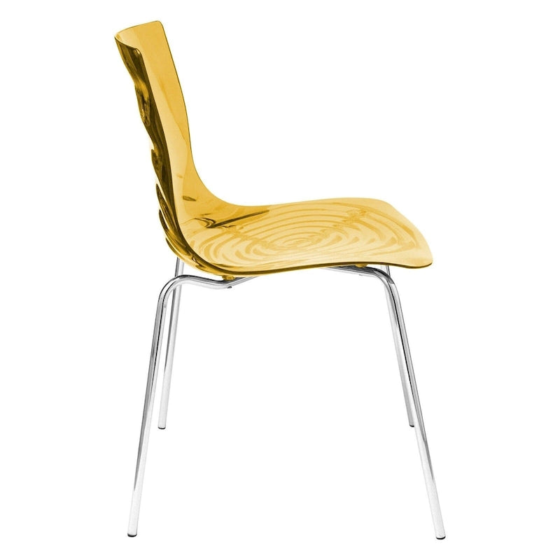 Chaise de salle à manger en acrylique transparent avec pieds chromés motif ondulé empilable